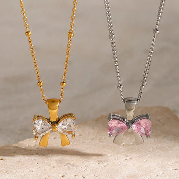 Dainty Feminine Diamond Bow Necklace