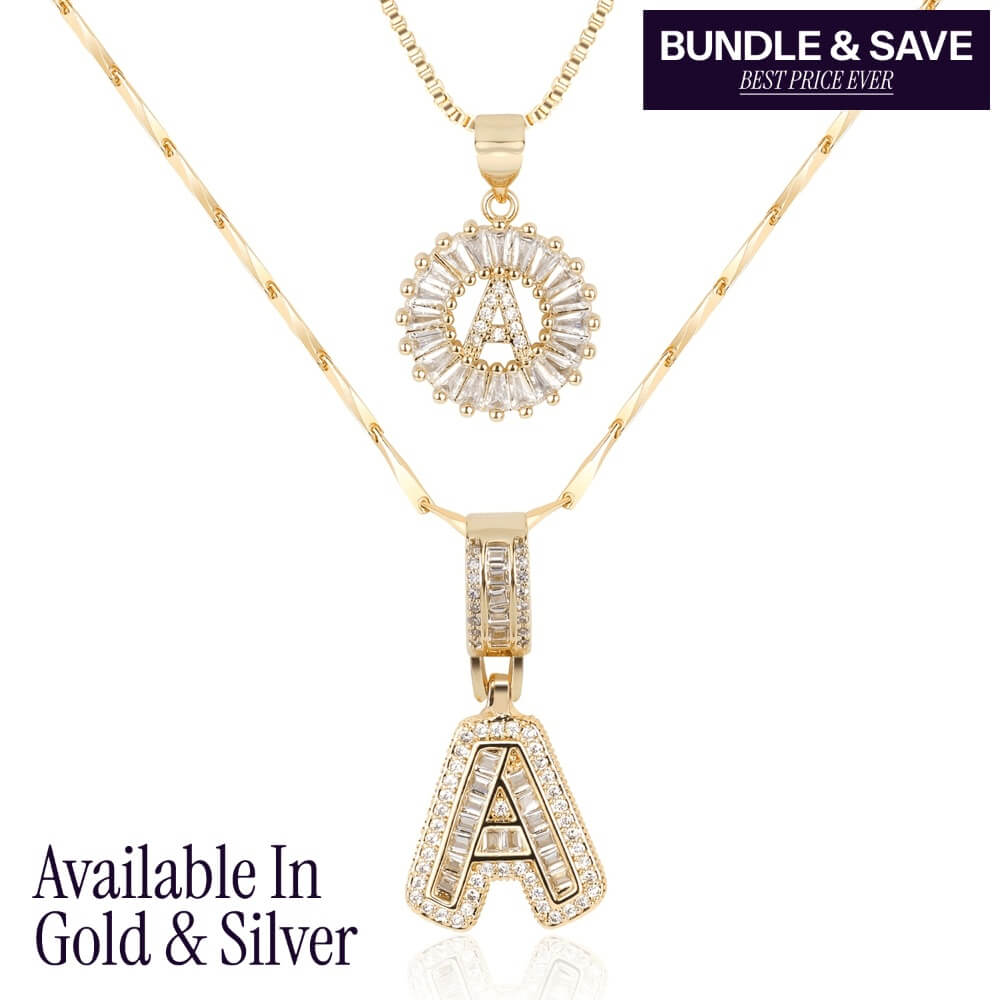 2-teiliges 14k Diamant-Anhänger-Set mit Buchstabeninitialen